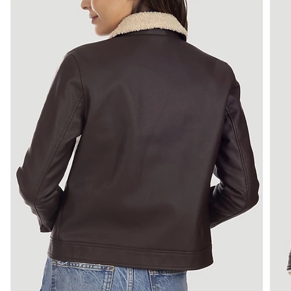 Lee Women’s Sherpa Collated Faux Leather Jacket Dark Brown, Medium - Picture 2 of 8